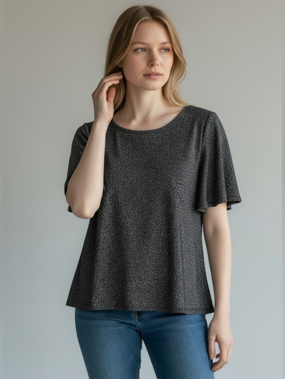 Ann Taylor Black and Silver Short Sleeve Top